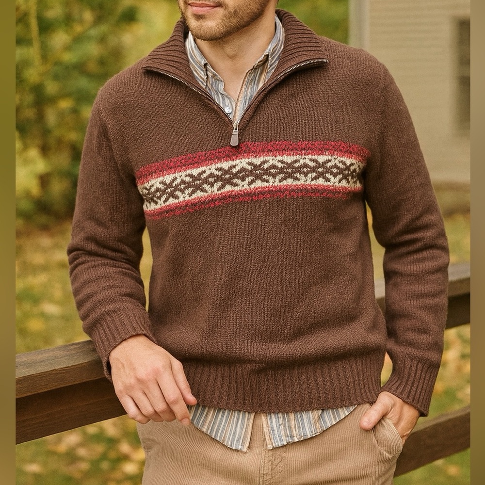 J.‎ Crew Lambswool 1/4 Zip Sweater Fair Isle Vintage Inspired Cabincore Medium